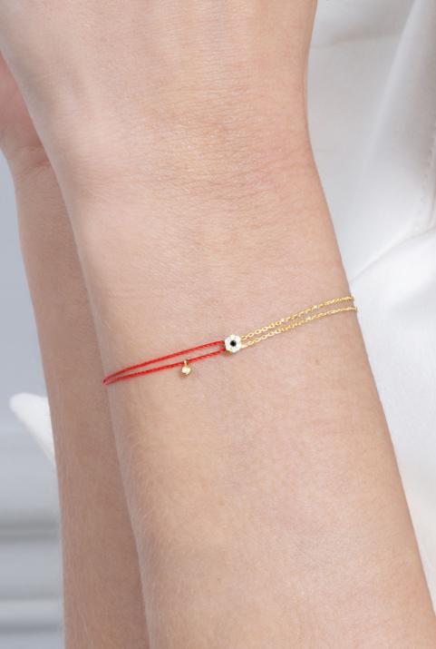 String-Chain Bracelet For Women with 0.07ct Round Diamond in Yellow Gold Cluster Setting - Redline - 0++