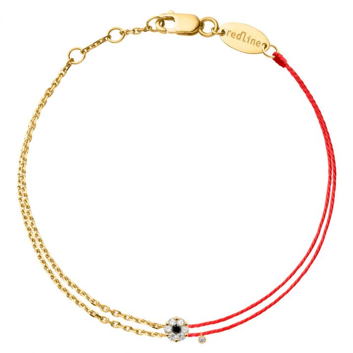 String-Chain Bracelet For Women with 0.07ct Round Diamond in Yellow Gold Cluster Setting - Redline - 0++