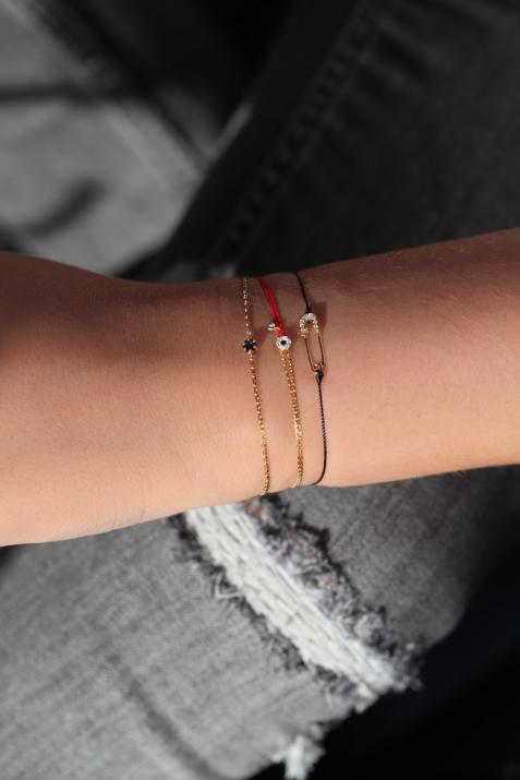 String-Chain Bracelet For Women with 0.07ct Round Diamond in Yellow Gold Cluster Setting - Redline - 0++