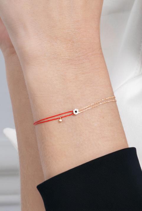 Thread and chain bracelet in rose gold with 0.07 ct white and black diamonds - Redline - 0++