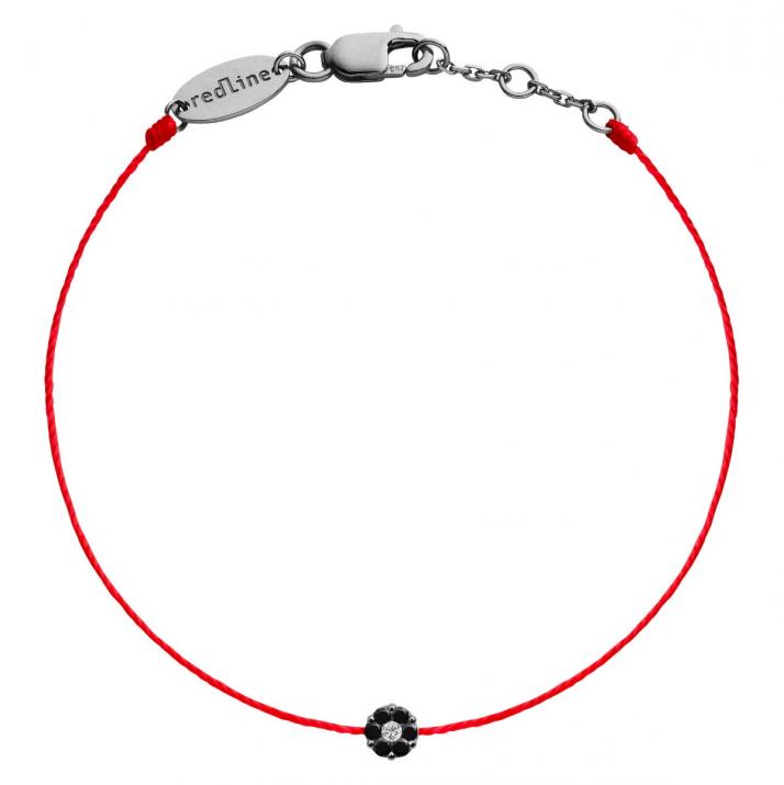 String Bracelet For Women with 0.06ct Round Diamond in Black Gold Cluster Setting - Redline - 0++