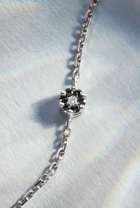 Chain Bracelet For Women with 0.06ct Round Black Diamond in White Gold Cluster Setting - Redline - 0++