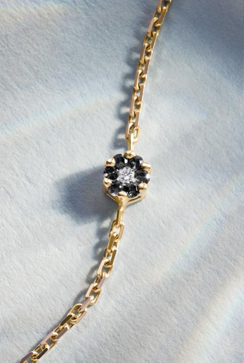 Chain Bracelet For Women with 0.06ct Round Black Diamond in Yellow Gold Cluster Setting - Redline - 0++