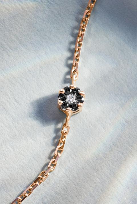 Chain Bracelet For Women with 0.06ct Round Black Diamond in Rose Gold Cluster Setting - Redline - 0++