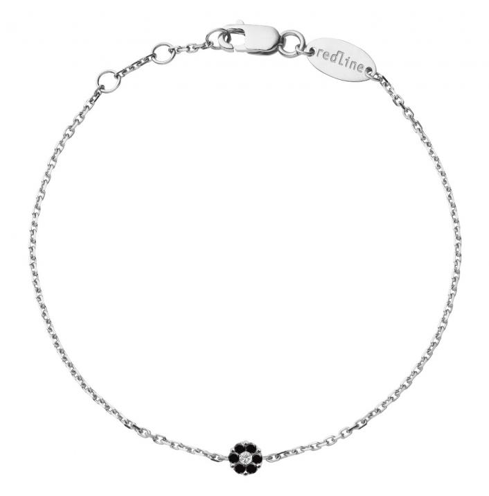 Chain Bracelet For Women with 0.06ct Round Black Diamond in White Gold Cluster Setting - Redline - 0++