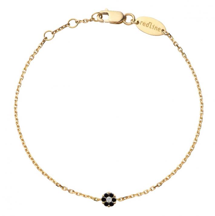 Chain Bracelet For Women with 0.06ct Round Black Diamond in Yellow Gold Cluster Setting - Redline - 0++