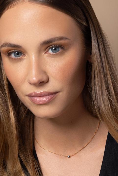 Chain Necklace For Women with 0.06ct Round Diamond in Rose Gold Cluster Setting - Redline - 0++