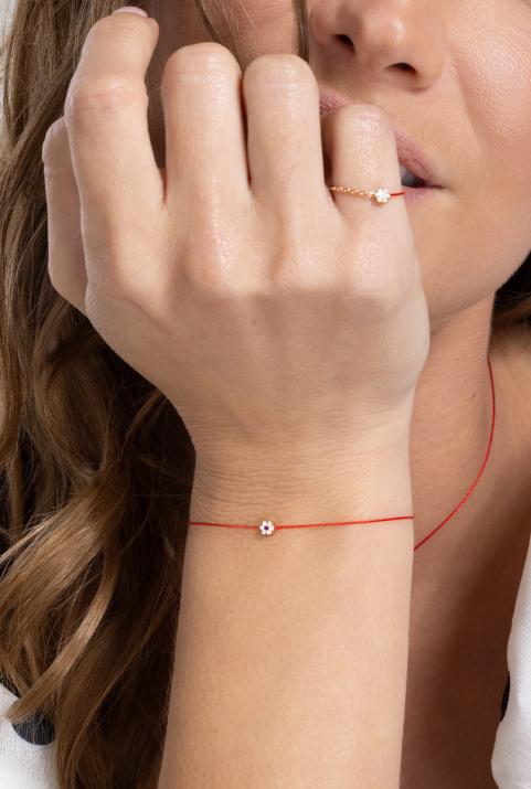 String Bracelet For Women with 0.05ct Round Diamond in Rose Gold Cluster Setting - Redline - 0++