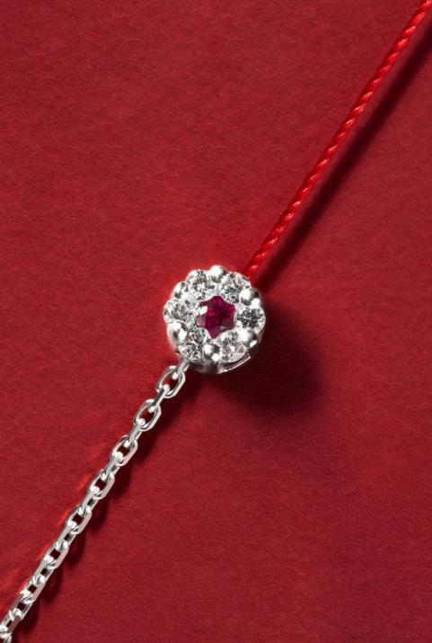 String-Chain Bracelet For Women with 0.05ct Round Diamond in White Gold Cluster Setting - Redline - 0++