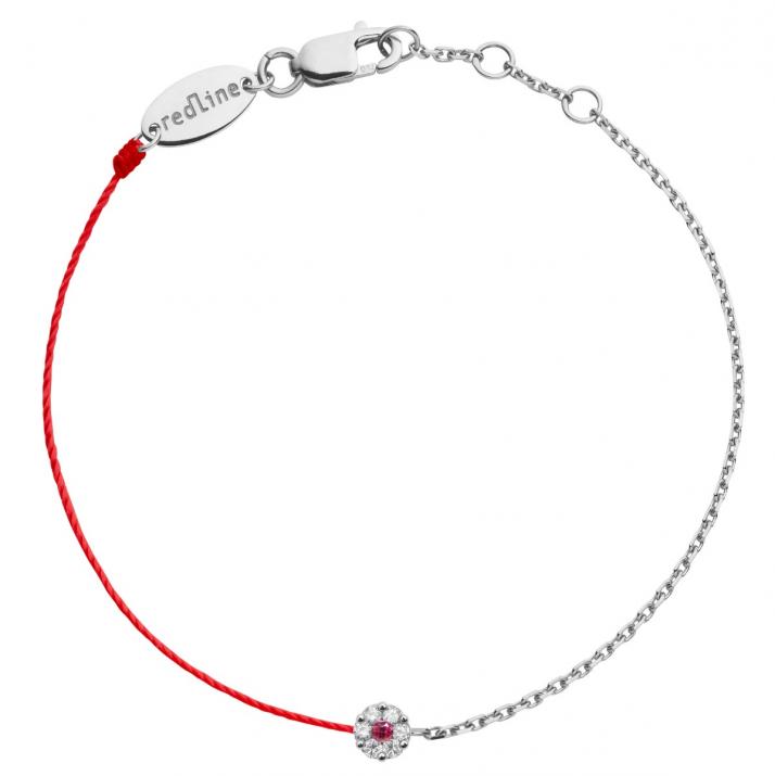 String-Chain Bracelet For Women with 0.05ct Round Diamond in White Gold Cluster Setting - Redline - 0++