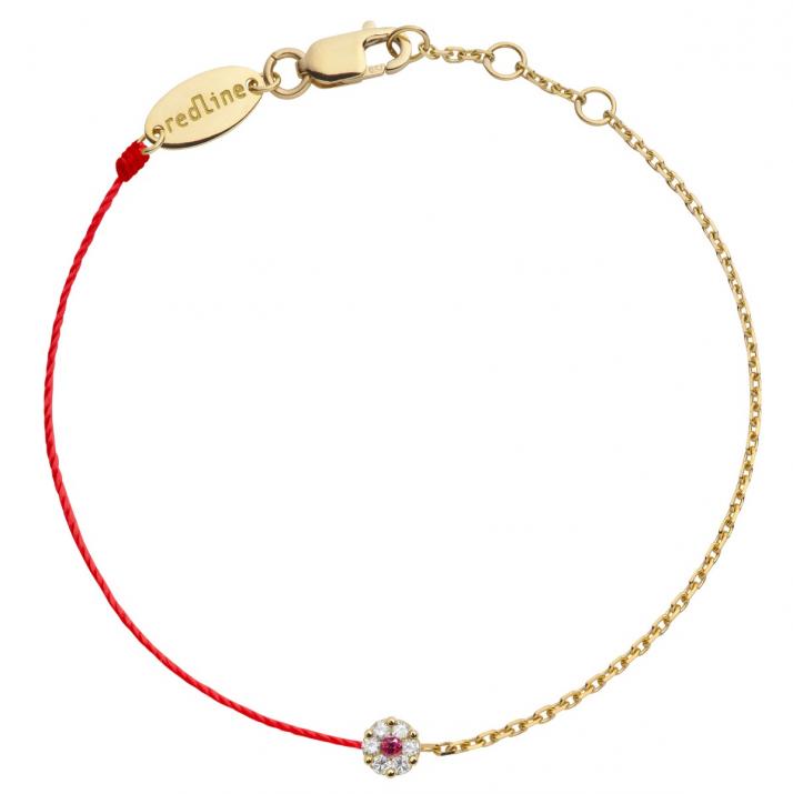 String-Chain Bracelet For Women with 0.05ct Round Diamond in Yellow Gold Cluster Setting - Redline - 0++