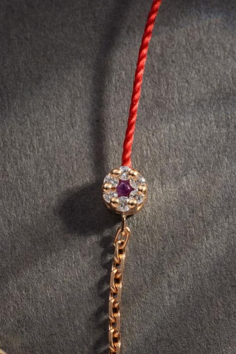 String-Chain Bracelet For Women with 0.05ct Round Diamond in Rose Gold Cluster Setting - Redline - 0++