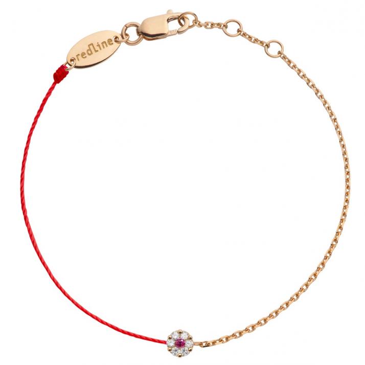 String-Chain Bracelet For Women with 0.05ct Round Diamond in Rose Gold Cluster Setting - Redline - 0++
