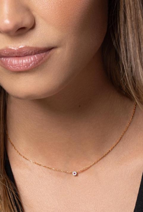 Chain Necklace For Women with 0.05ct Round Diamond in Rose Gold Cluster Setting - Redline - 0++