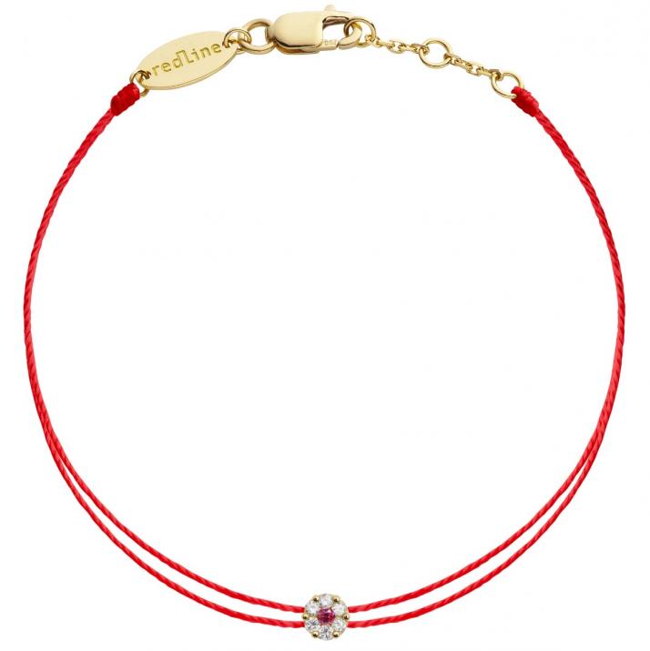 Twin Strings Bracelet For Women with 0.05ct Round Diamond and Rose Sapphire in Yellow Gold Cluster Setting - Redline - 0++