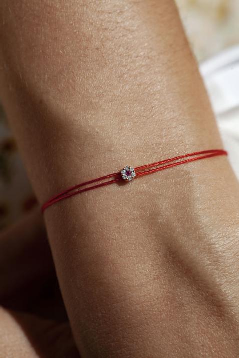 Twin Strings Bracelet For Women with 0.05ct Round Diamond and Rose Sapphire in Rose Gold Cluster Setting - Redline - 0++