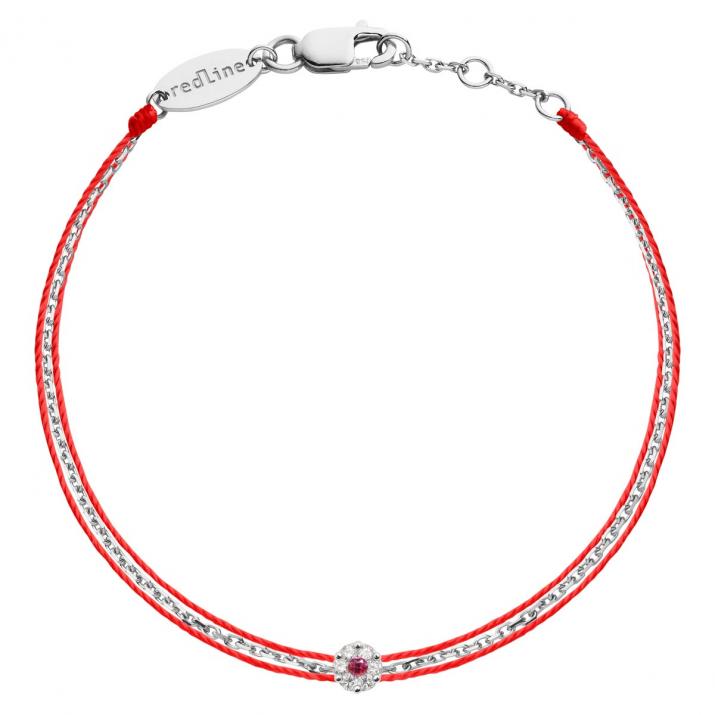 String Bracelet For Women with 0.05ct Round Diamond and Rose Sapphire in White Gold Cluster Setting - Redline - 0++