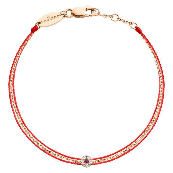 Chain and two-thread bracelet in rose gold with 0.05 ct diamonds and pink sapphire - Redline