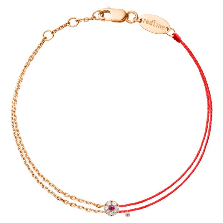 Thread and chain bracelet in rose gold with 0.06 ct diamonds and pink sapphire - Redline - 0++