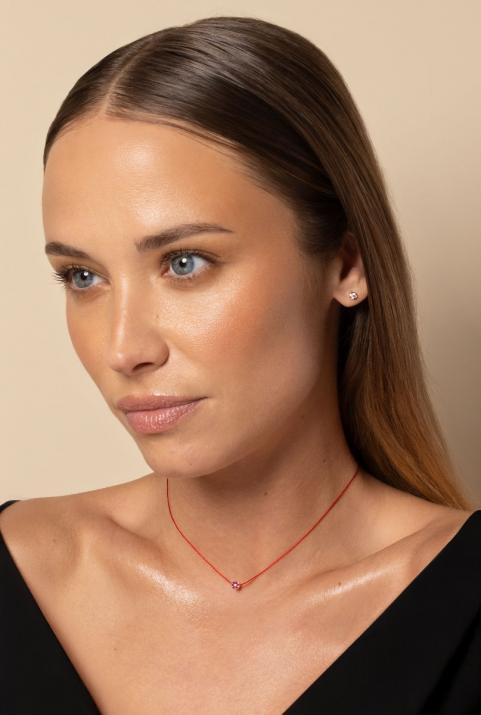 String Necklace For Women with 0.01ct Round Diamond in Rose Gold Cluster Setting - Redline - 0++