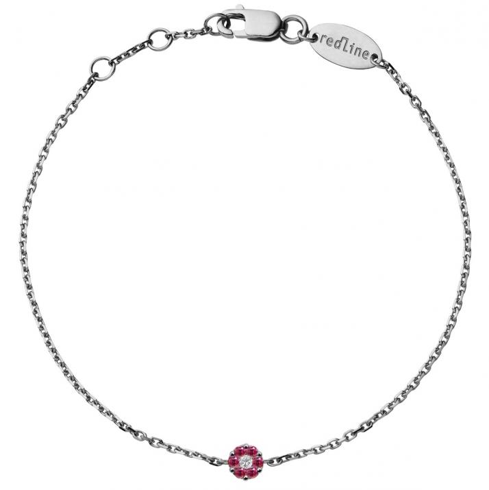 Chain Bracelet For Women with 0.01ct Round Diamond and Rose Sapphire in Black Gold Cluster Setting - Redline - 0++
