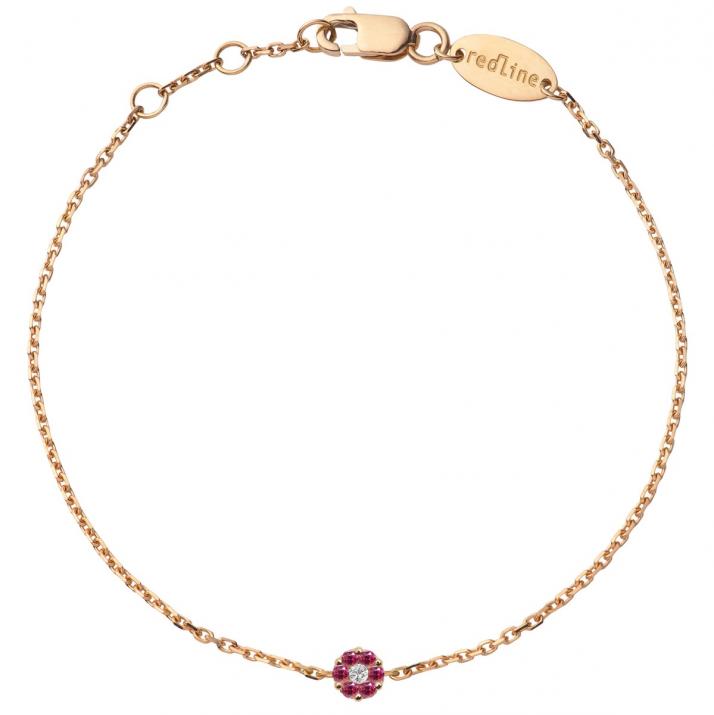 Chain Bracelet For Women with 0.01ct Round Diamond and Rose Sapphire in Rose Gold Cluster Setting - Redline