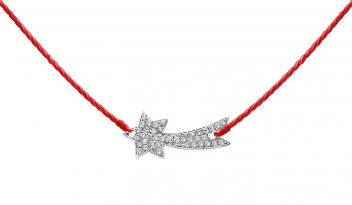 String Necklace For Women with 0.079ct Round Diamond in White Gold Pavé Setting - Redline