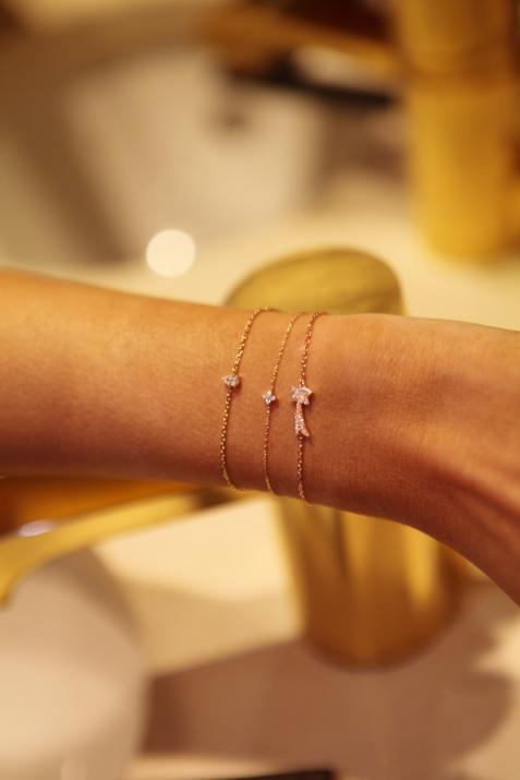Chain Bracelet For Women with 0.079ct Round Diamond in Rose Gold Pavé Setting - Redline - 0++