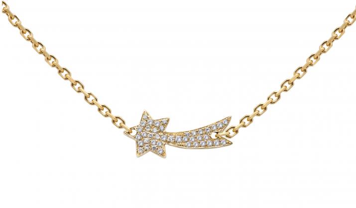 Chain Necklace For Women with 0.079ct Round Diamond in Yellow Gold Pavé Setting - Redline