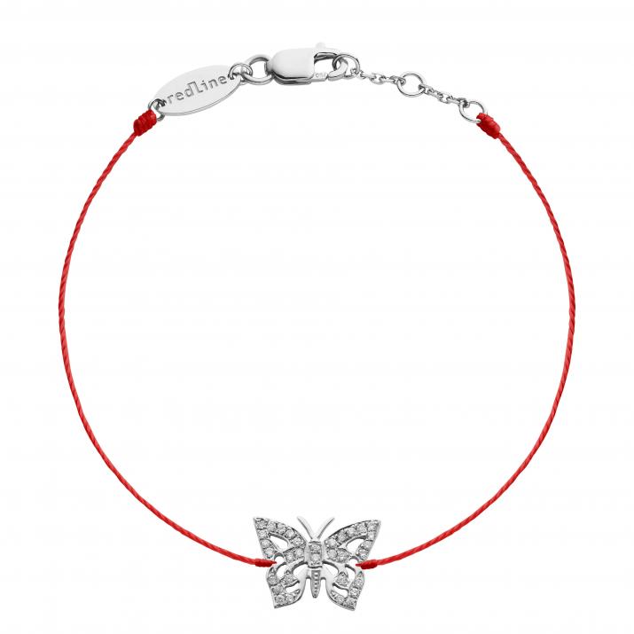String Bracelet For Women with 0.08ct Diamond Butterfly in White Gold Pavé Setting - Redline - 0++
