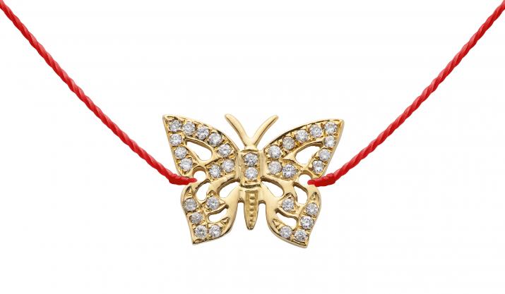 String Necklace For Women with 0.08ct Diamond Butterfly in Yellow Gold Pavé Setting - Redline - 0++