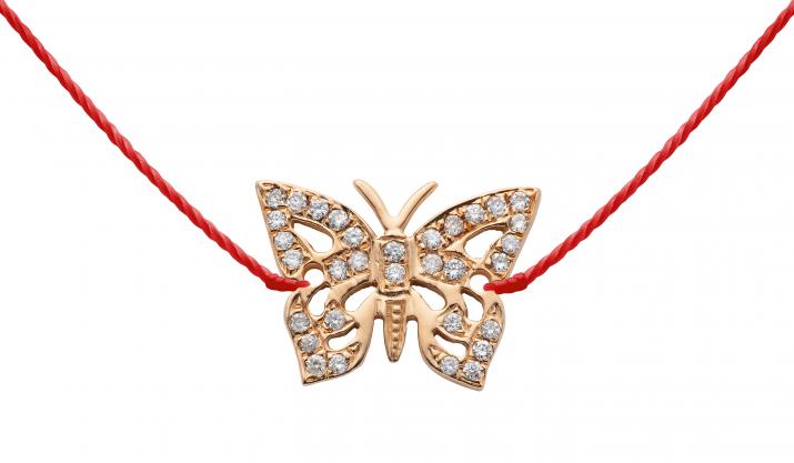 String Necklace For Women with 0.08ct Diamond Butterfly in Rose Gold Pavé Setting - Redline - 0++