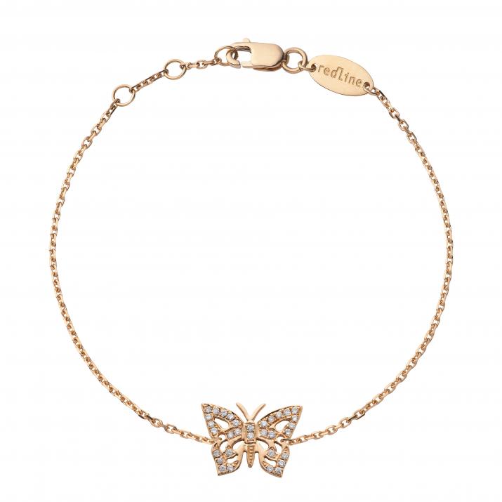 Chain Bracelet For Women with 0.08ct Diamond Butterfly in Rose Gold Pavé Setting - Redline - 0++