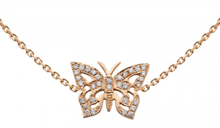 Chain Necklace For Women with 0.08ct Diamond Butterfly in Rose Gold Pavé Setting - Redline