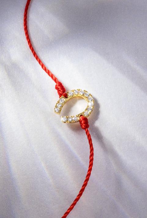 String Bracelet For Women with 0.04ct Round Diamond in Yellow Gold Pavé Setting - Redline - 0++