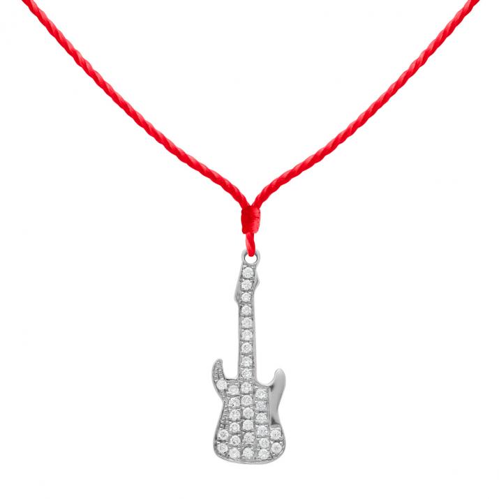 String Necklace For Women with 0.064ct Round Diamond in White Gold Pavé Setting - Redline - 0++