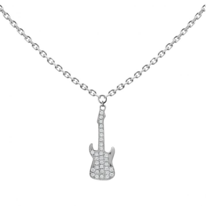 Chain Necklace For Women with 0.064ct Round Diamond in White Gold Pavé Setting - Redline