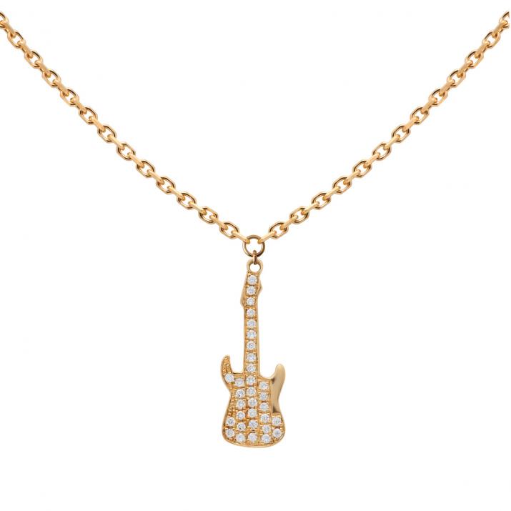 Chain Necklace For Women with 0.064ct Round Diamond in Yellow Gold Pavé Setting - Redline