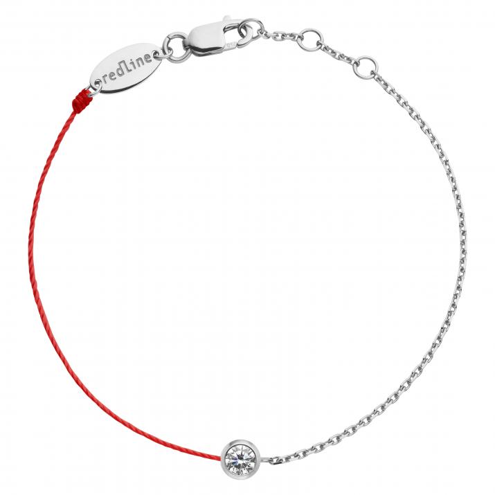 String-Chain Bracelet For Women with 0.10ct Round Diamond in White Gold Bezel Setting - Redline - 0++