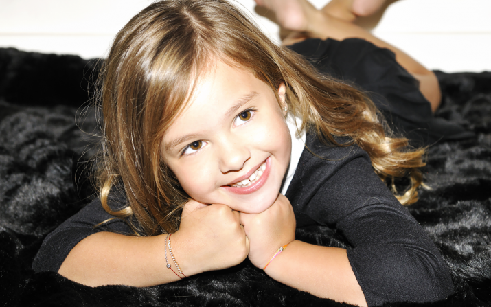 Half-thread, half-chain children's bracelet with 0.05 carat diamond in black gold bezel setting - Redline - 0++