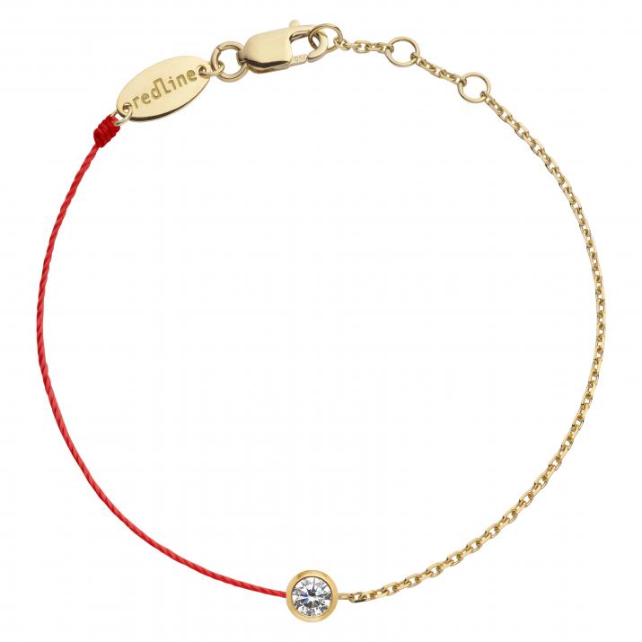 String-Chain Bracelet For Women with 0.10ct Round Diamond in Yellow Gold Bezel Setting - Redline - 0++