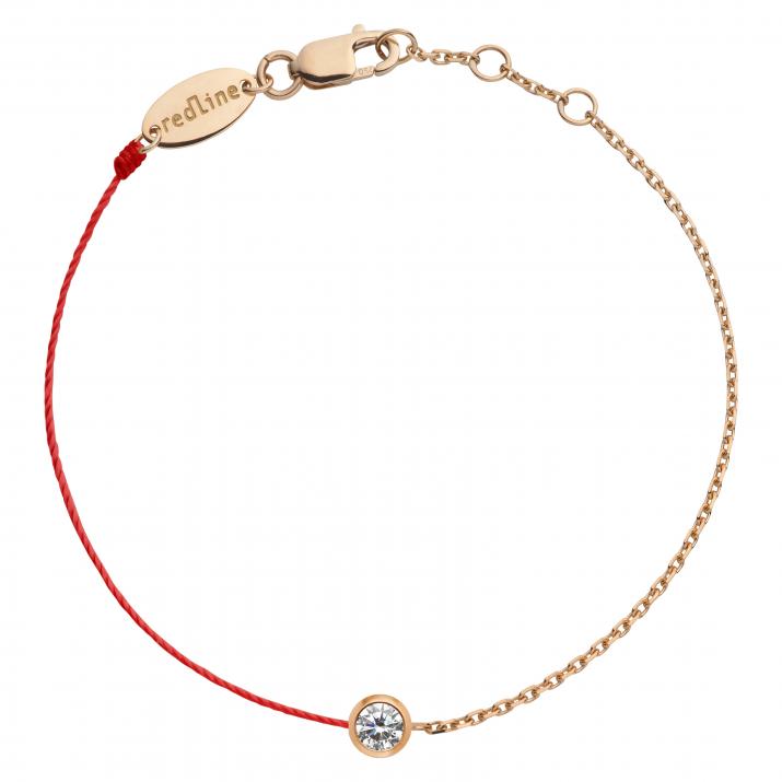 String-Chain Bracelet For Women with 0.10ct Round Diamond in Rose Gold Bezel Setting - Redline - 0++