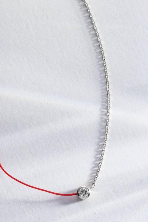 String-Chain Necklace with 0.20ct Round Diamond in White Gold Bezel Setting - Redline - 0++