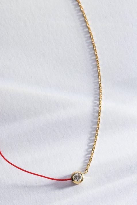 String-Chain Necklace with 0.20ct Round Diamond in Yellow Gold Bezel Setting - Redline - 0++