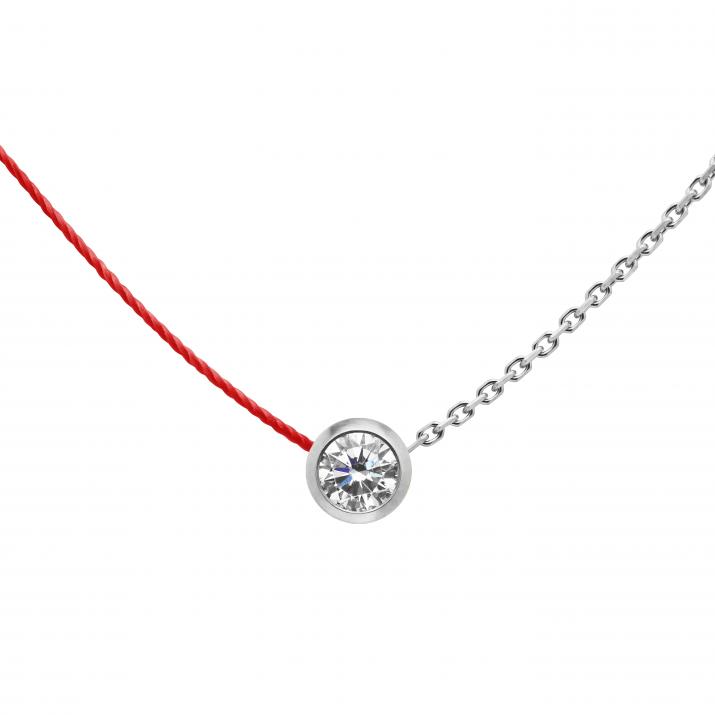 String-Chain Necklace with 0.20ct Round Diamond in White Gold Bezel Setting - Redline - 0++