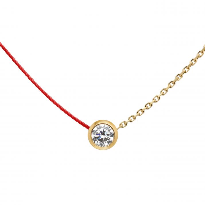 String-Chain Necklace with 0.20ct Round Diamond in Yellow Gold Bezel Setting - Redline - 0++