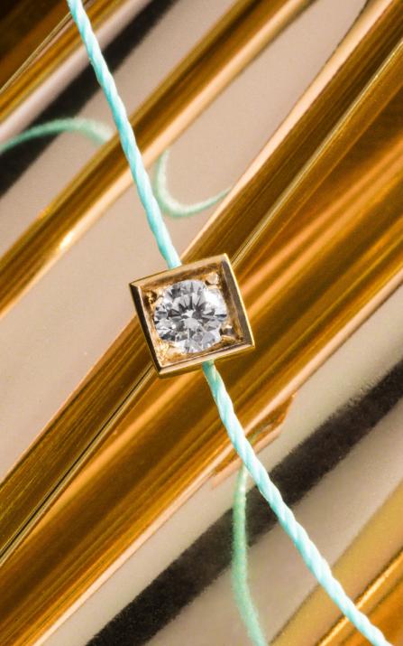 String Bracelet For Men with 0.10ct Round Diamond in Yellow Gold Square Setting - Redline - 0++