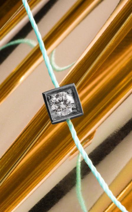 String Bracelet For Women with 0.10ct Round Diamond in Black Gold Square Setting - Redline - 0++