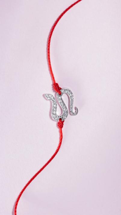 String Bracelet For Women with 0.09ct Round Diamond in White Gold Pavé Setting - Redline - 0++