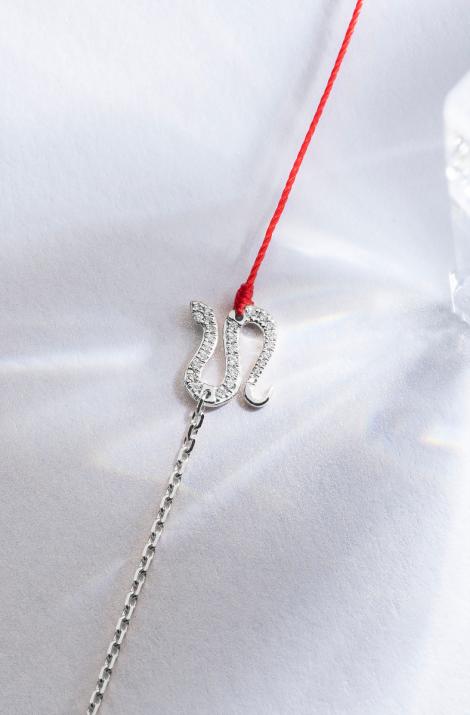 String-Chain Bracelet For Women with 0.09ct Round Diamond in White Gold Pavé Setting - Redline - 0++